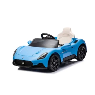 detski avtomobil so dalechinsko Maserati vo sina boja so crni trkala LED svetla i edno sedishte