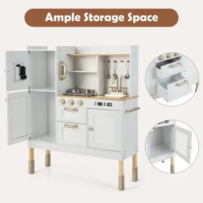 drvena detska kujna Olakids so frizhider rerna mikrobranova mijalnik i otvoreni polici