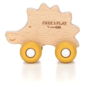 Дрвена играчка за бебе Free 2 Play еж со тркала