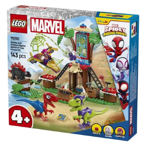 LEGO Spidey so dinosaurusи vo kukjichka na drvo so Ghost-Spider i Gobby-Raptor