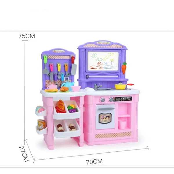 detska plastichna kujna vo rozova i violetova boja so shporet rerna mijalnik sadovi i pribor