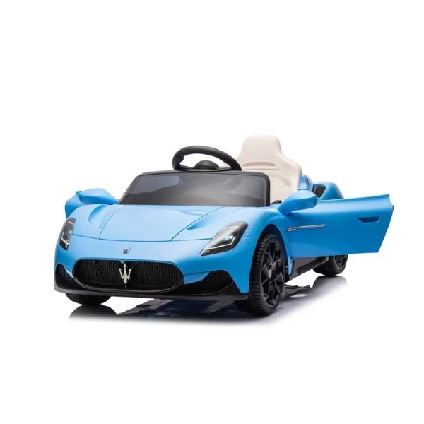 detski avtomobil so dalechinsko Maserati vo sina boja so crni trkala LED svetla i edno sedishte