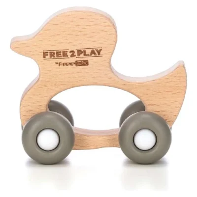 drvena igrachka na trkala Free 2 Play patka od drvo so chetiri silikonski trkala