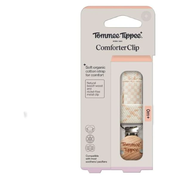 drzhach za cucla za bebe Tommee Tippee so remen od organski pamuk i shtipka od bukovo drvo
