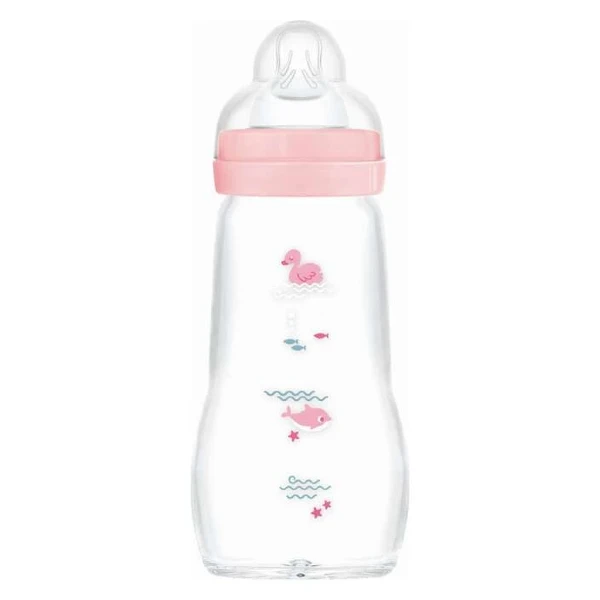 stakleno shishe za bebe MAM Feel Good 260 ml vo rozeva sina i krem varijanta