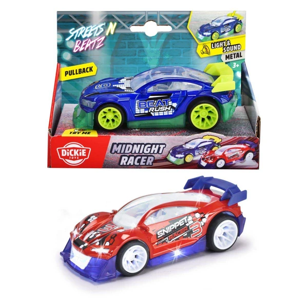 Црвен автомобил Dickie Midnight Racer со светло и музика, 14 см – Црвена