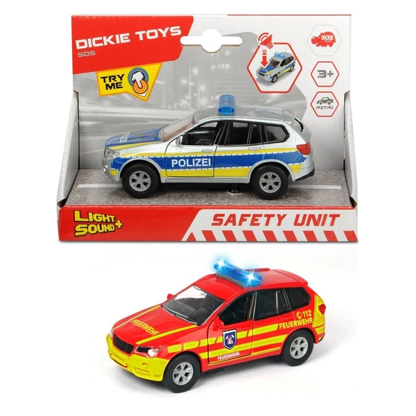 Службени возила Dickie Safety Unit со светло и звук, 12 см – Пожарна