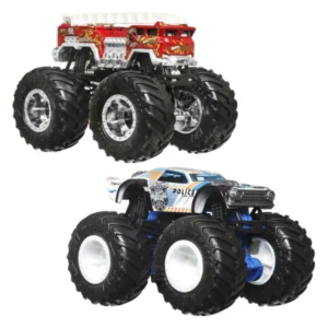 Двоен комплет Hot Wheels Monster Trucks Demolition Doubles, 1:64 – Пожарна и полициско возило
