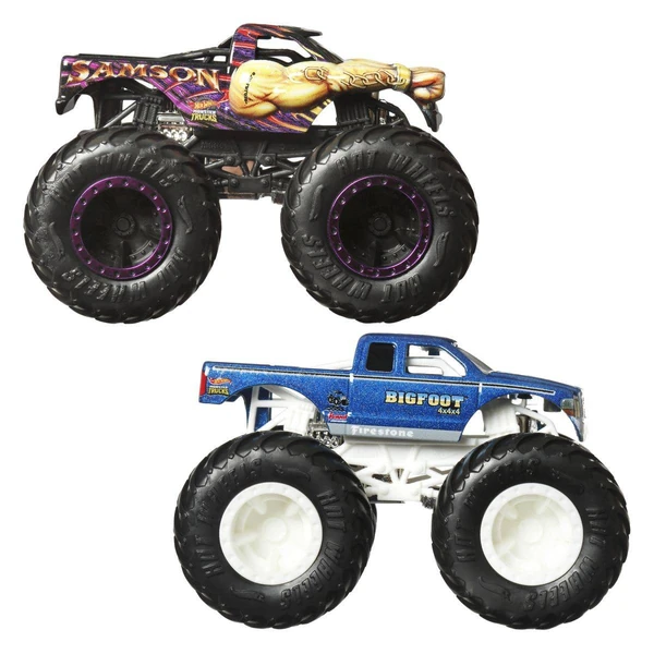 Двоен комплет Hot Wheels Monster Trucks Demolition Doubles, 1:64 – Бургер-возило и Bigfoot