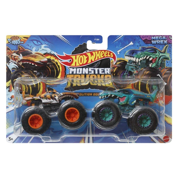 Двоен комплет Hot Wheels Monster Trucks Demolition Doubles, 1:64 – Tiger Shark и Mega-Wrex