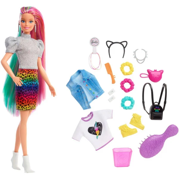 Кукла Barbie Leopard Rainbow Hair со додатоци — дополнителен приказ 3
