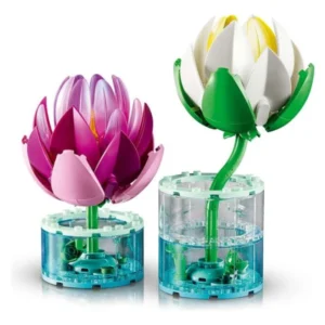 LEGO Botanicals 11511 – beliot i rozeviot vodni liljan vo prozirni vazni