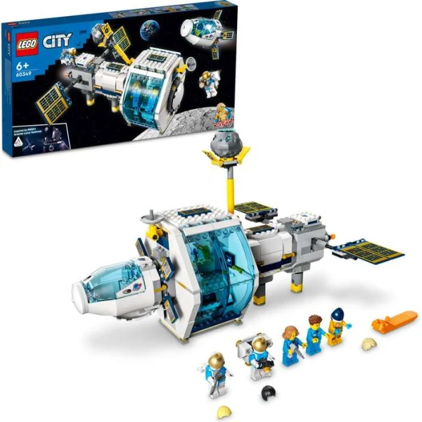 LEGO City 60349 – kutija, sostavena stanica i astronauti