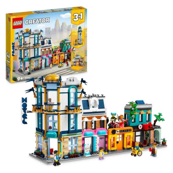 LEGO Creator 31141 – kutija i sostaven model na glavnata ulica