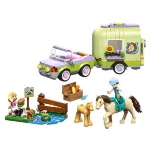 LEGO Friends 42695 – avtomobil i prikolka so dve figuri i koni