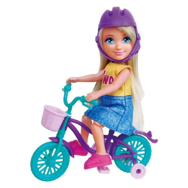 kukla AnKiki so velosiped – Mala kukla AnKiki so velosiped i kaciga Masen Toys 12,7 sm