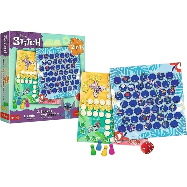 Trefl 2во1 – Ludo и Змии и скали со цртани ликови – Ludo и Змии и скали – Lilo и Stitch