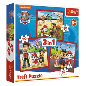Комплет сложувалки Trefl 3во1, 20–50 делови – Paw Patrol – три тимски авантури