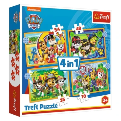 Комплет сложувалки Trefl 4во1, 35–70 делови – Paw Patrol – четири шарени сцени