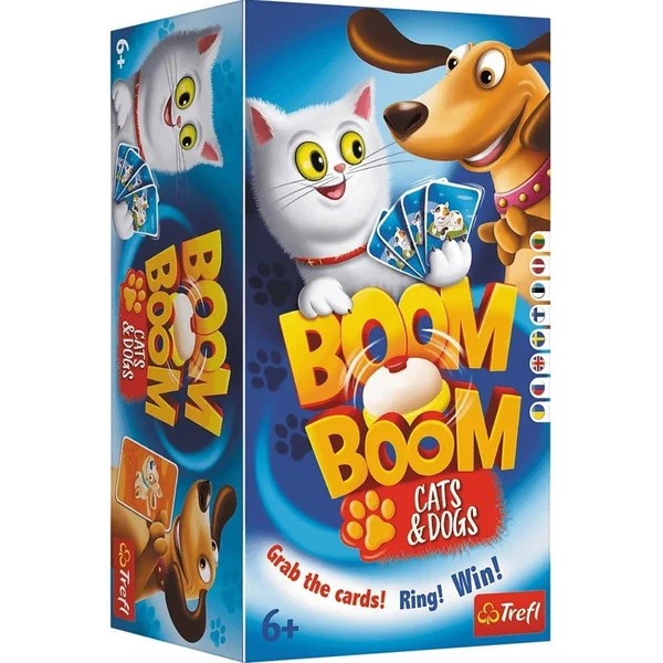 Друштвена игра Trefl Boom Boom со картички и ѕвонче – Boom Boom – кученца и мачиња