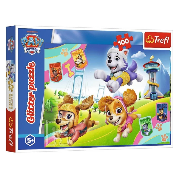 Сложувалки Trefl Glitter со 100 делови – Glitter – блескавите кученца Paw Patrol