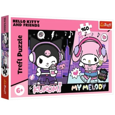 Сложувалки Trefl со 160 делови – ликови, мачиња и Европа – Kuromi и My Melody со музика
