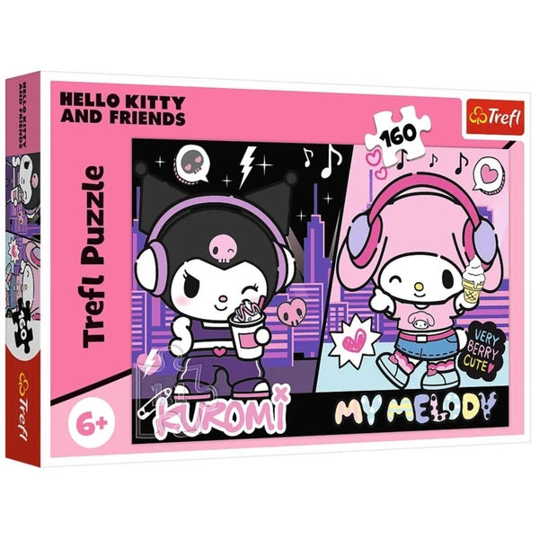 Сложувалки Trefl со 160 делови – ликови, мачиња и Европа – Kuromi и My Melody со музика