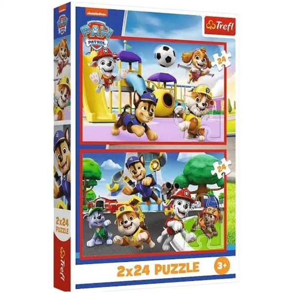 Комплет Trefl со две сложувалки од по 24 делови – Paw Patrol – забавен кучешки ден