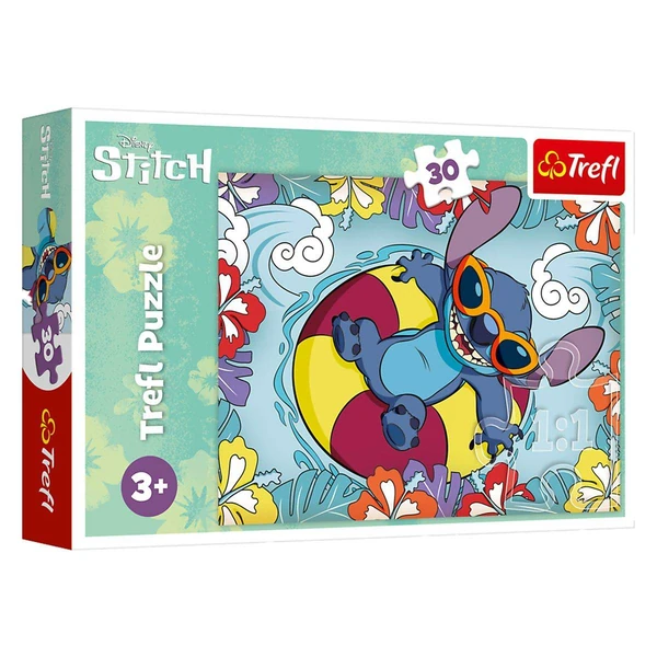 Детски сложувалки Trefl со 30 делови – повеќе мотиви – Stitch и Angel во шарена прегратка