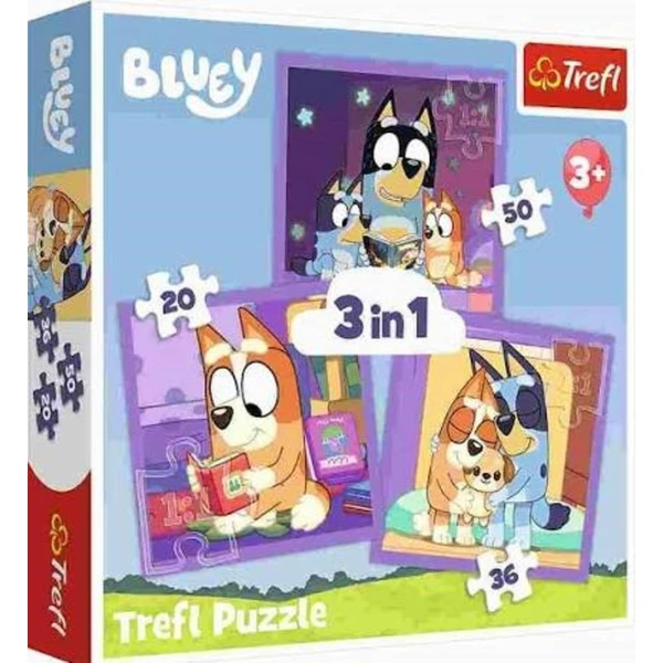 Комплет сложувалки Trefl 3во1, 20–50 делови – Bluey – три семејни сцени