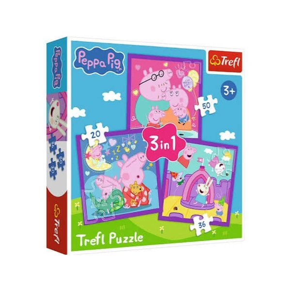 Комплет сложувалки Trefl 3во1, 20–50 делови – Peppa Pig – три игриви дружби