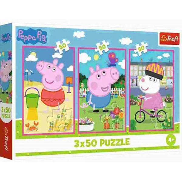 Комплет Trefl со три сложувалки од по 50 делови – Peppa Pig – силата на пријателството