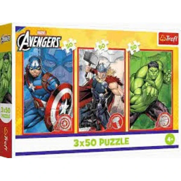 Комплет Trefl со три сложувалки од по 50 делови – Avengers – три суперхеројски портрети