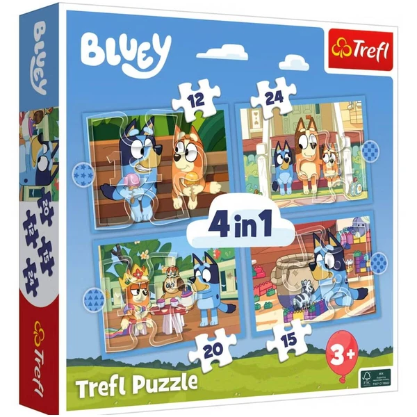 Комплет сложувалки Trefl 4во1, 12–24 делови – Bluey – светот на семејството