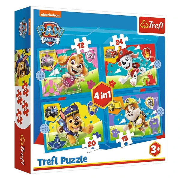 Комплет сложувалки Trefl 4во1, 12–24 делови – Paw Patrol – четири шарени авантури