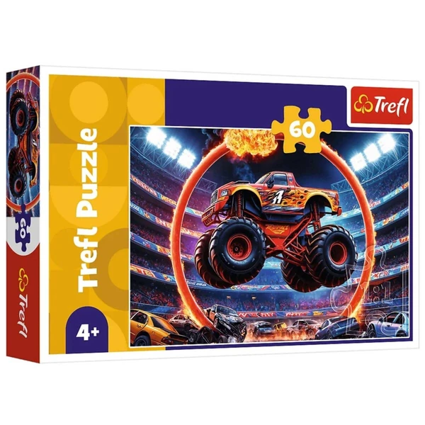 Сложувалки Trefl со 60 делови – ликови, животни и возила – Голем monster truck на тркачка патека