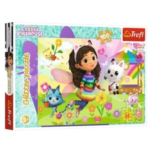 Сложувалки Trefl Glitter со 100 делови – Glitter – шарената Gabby со мачките