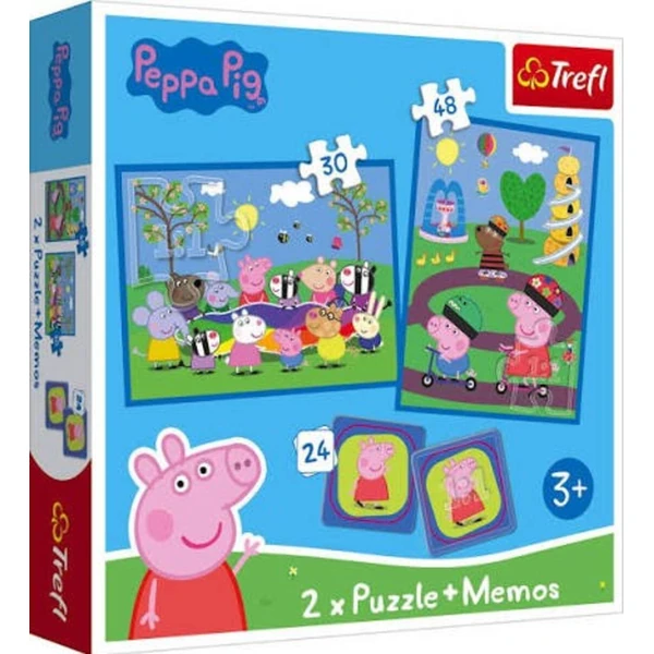 Trefl – две сложувалки и игра за меморија во еден комплет – Puzzle + Memos – среќни моменти со Peppa