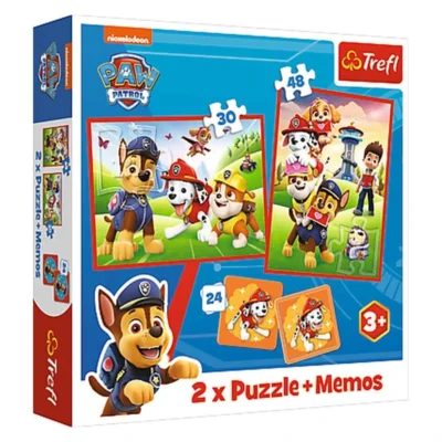 Trefl – две сложувалки и игра за меморија во еден комплет – Puzzle + Memos – тимот Paw Patrol